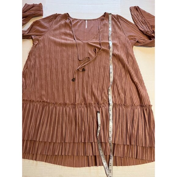 Free People "Cant Help It" Womens S Pullover Mini Dress -dusty pink Boho pleated - Picture 12 of 13